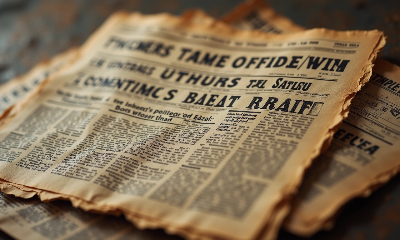 Close-up of antique newspaper clippings, with headlines hinting at economic exploitation and political instability in Haiti, desaturated colors., photorealistic, 8k, highly detailed, cinematic lighting