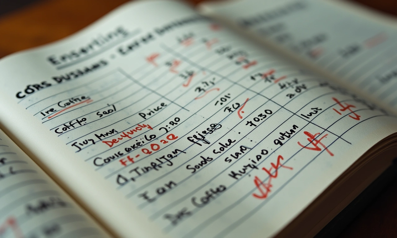 Close-up of a ledger book with handwritten financial entries, showing declining coffee prices and increasing loan amounts, reflecting Haiti's economic struggles., photorealistic, 8k, highly detailed, cinematic lighting