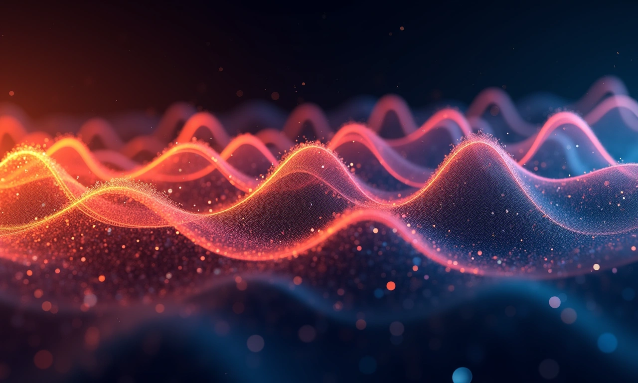 Abstract representation of sound waves evolving from traditional acoustic instruments to modern electronic equipment, showcasing the evolution of konpa music., photorealistic, 8k, highly detailed, cinematic lighting