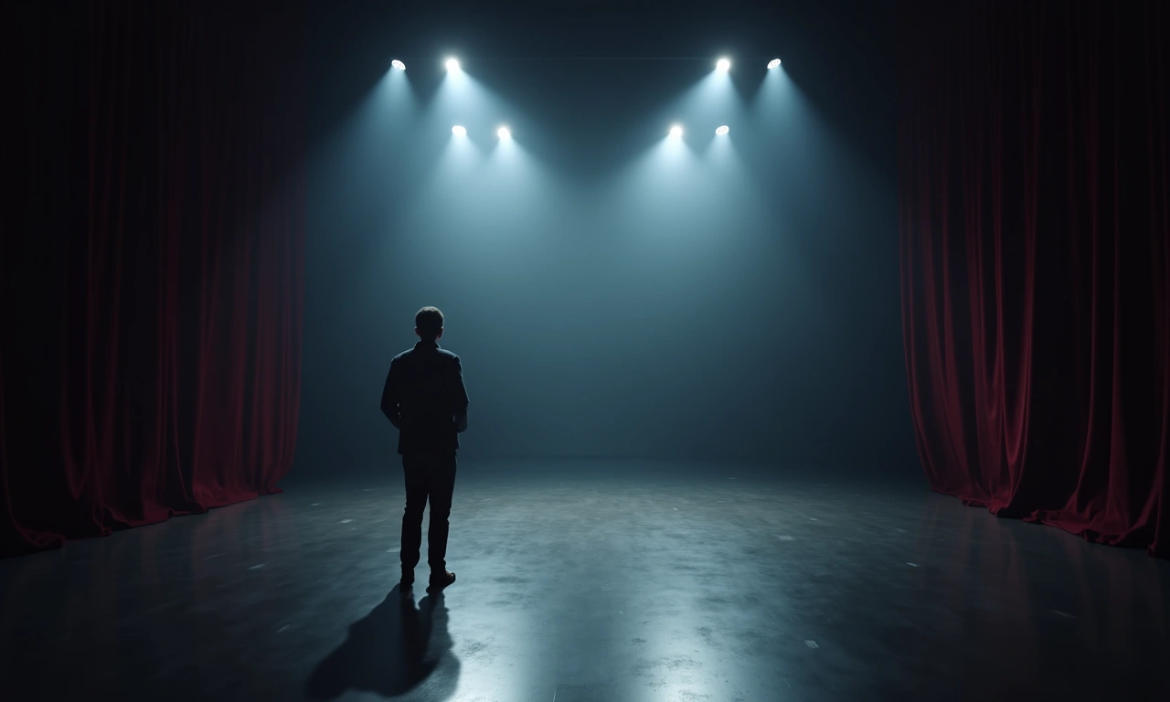 A director's viewfinder focusing on an empty stage, symbolizing the potential and neutrality of unknown actors., photorealistic, 8k, highly detailed, cinematic lighting