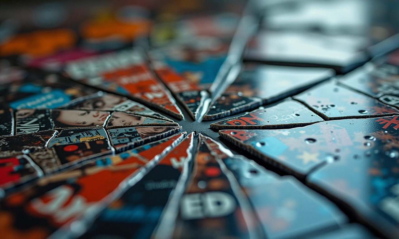 A cracked mirror reflecting a distorted view of music industry magazines, symbolizing the pressure to conform, shallow depth of field., photorealistic, 8k, highly detailed, cinematic lighting