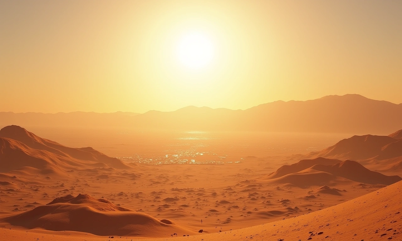 A shimmering mirage over a parched desert landscape, revealing a technologically advanced city in the distance., photorealistic, 8k, highly detailed, cinematic lighting