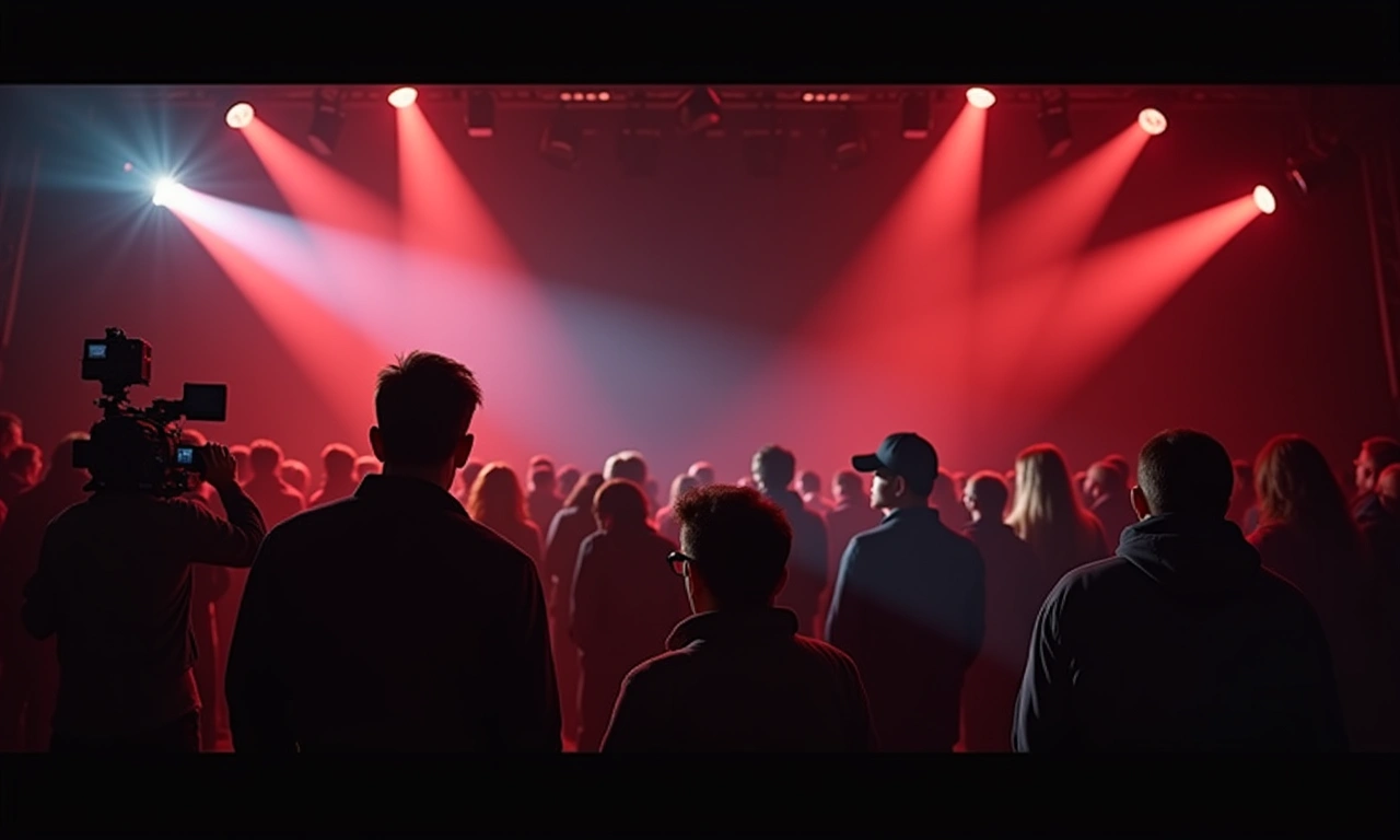 A partially visible film festival banner with lights and cameras, representing the film's premiere and recognition., photorealistic, 8k, highly detailed, cinematic lighting