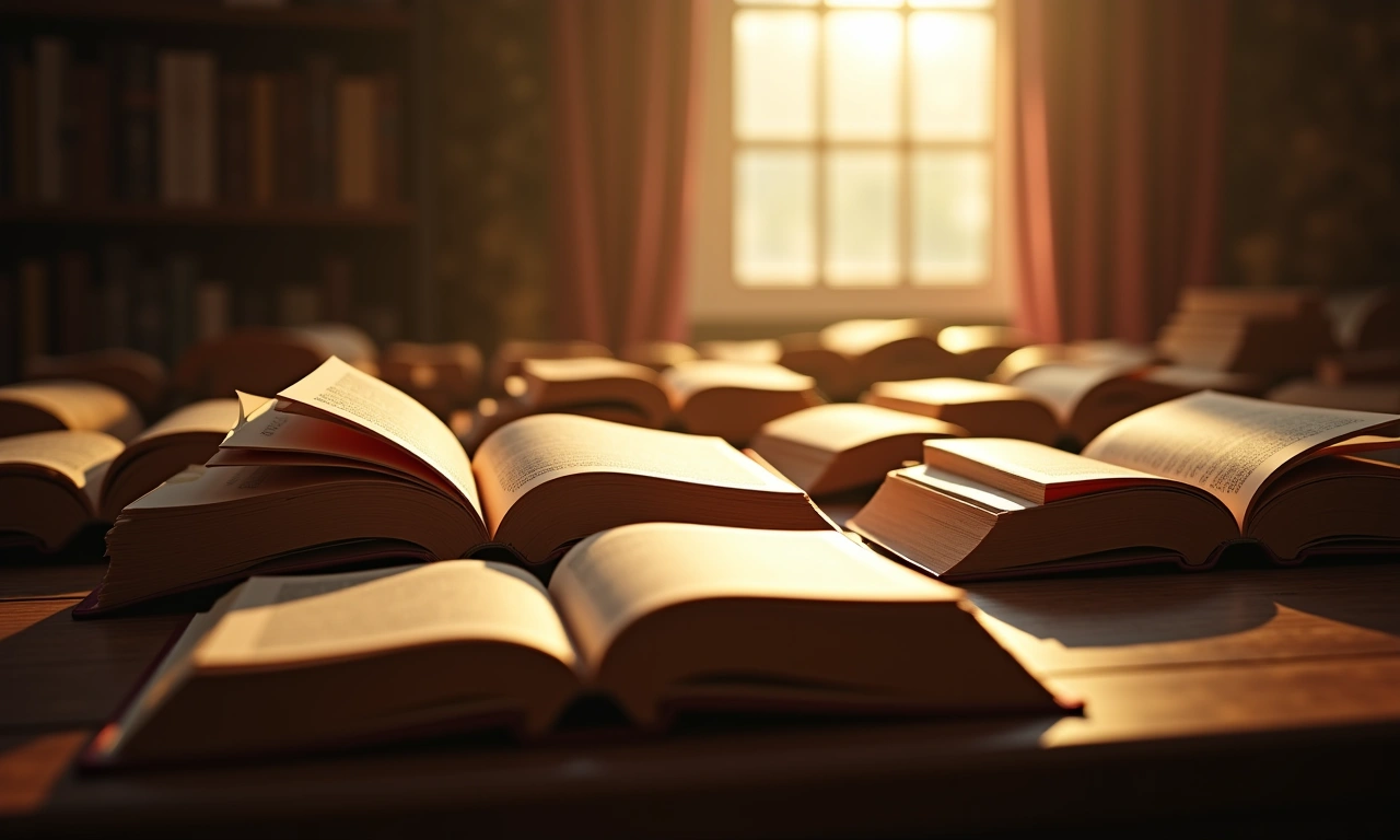 A collection of open books with light shining through the pages., photorealistic, 8k, highly detailed, cinematic lighting