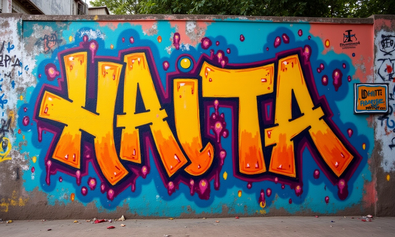 A graffiti-covered wall in Haiti, featuring vibrant colors and stylized lettering, representing the energy and culture of the local hip-hop scene., photorealistic, 8k, highly detailed, cinematic lighting